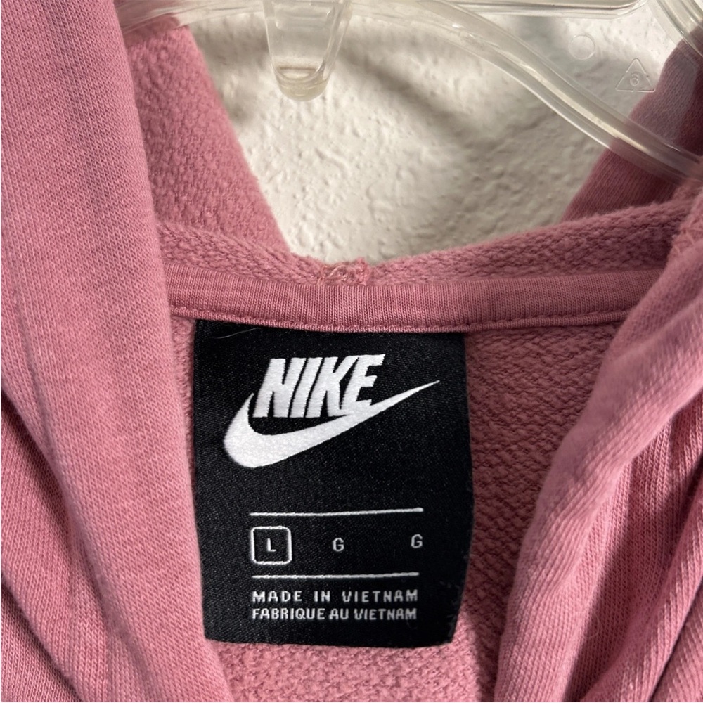 Nike Hoodie Womens Lg Pink Fleece Center Textured Swoosh Logo Slightly Cropped - Picture 3 of 9